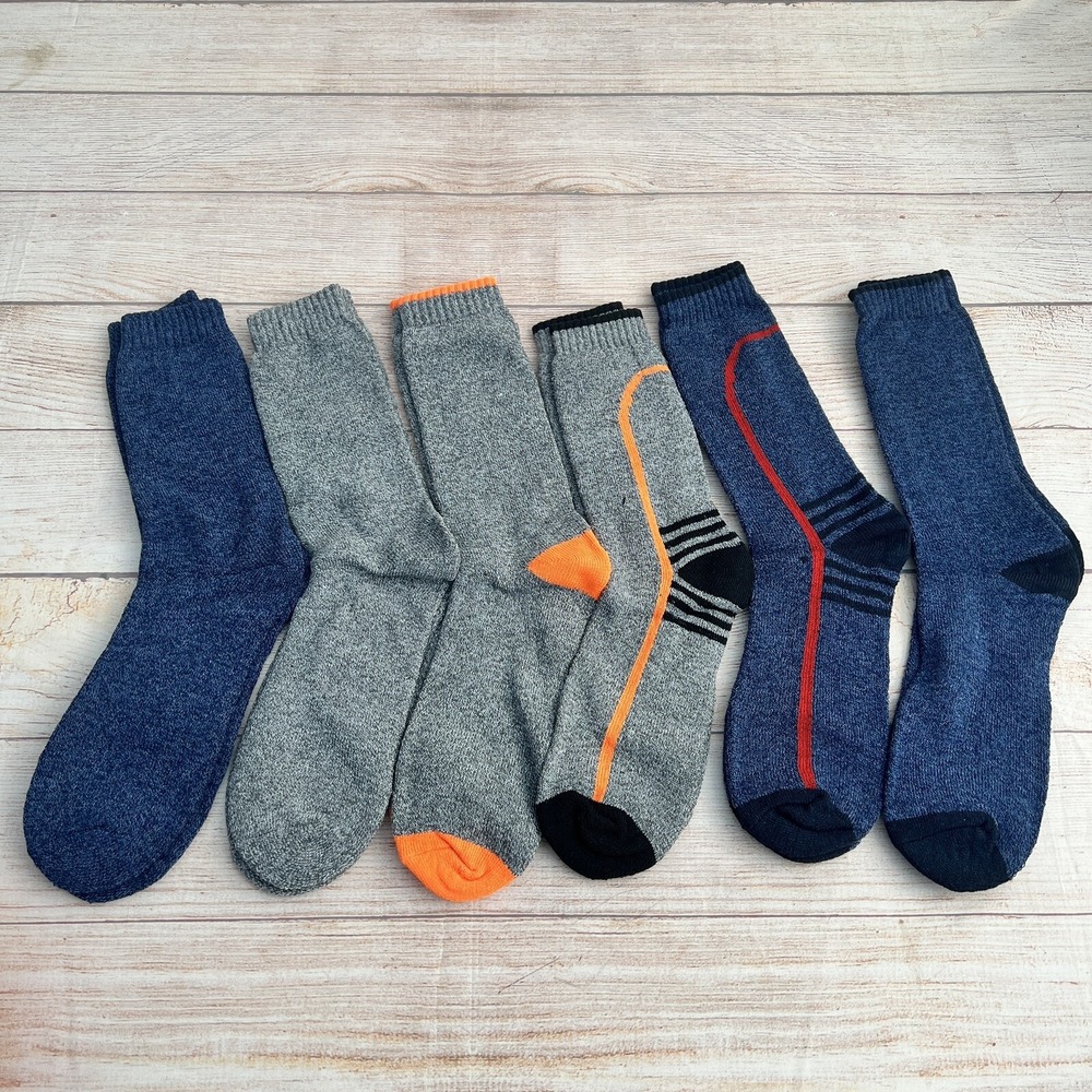 Grey Wolf Men's 6 Pairs Heavyweight Thermal Comfort Hiker Crew Length Sock 10-13